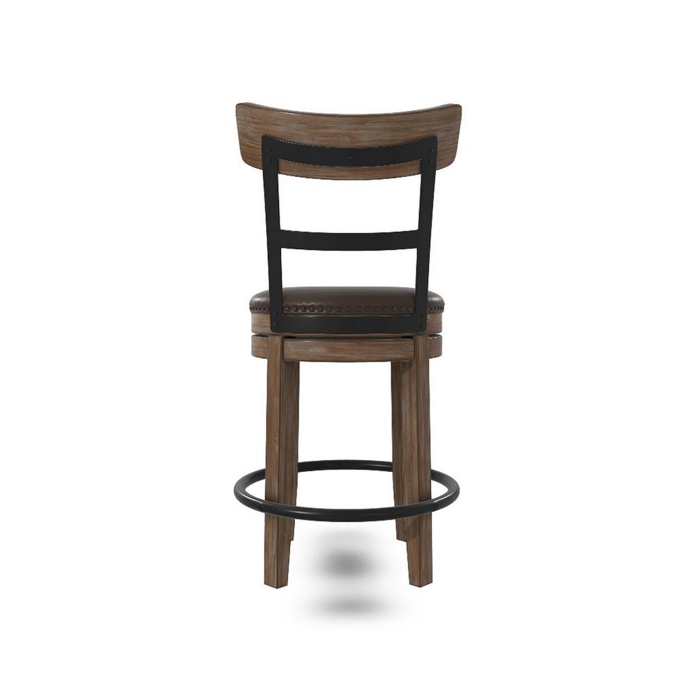 Pine Swivel Counter Height Stool Chair, 24 Inch, Brown Faux Leather