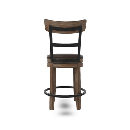 Pine Swivel Counter Height Stool Chair, 24 Inch, Brown Faux Leather