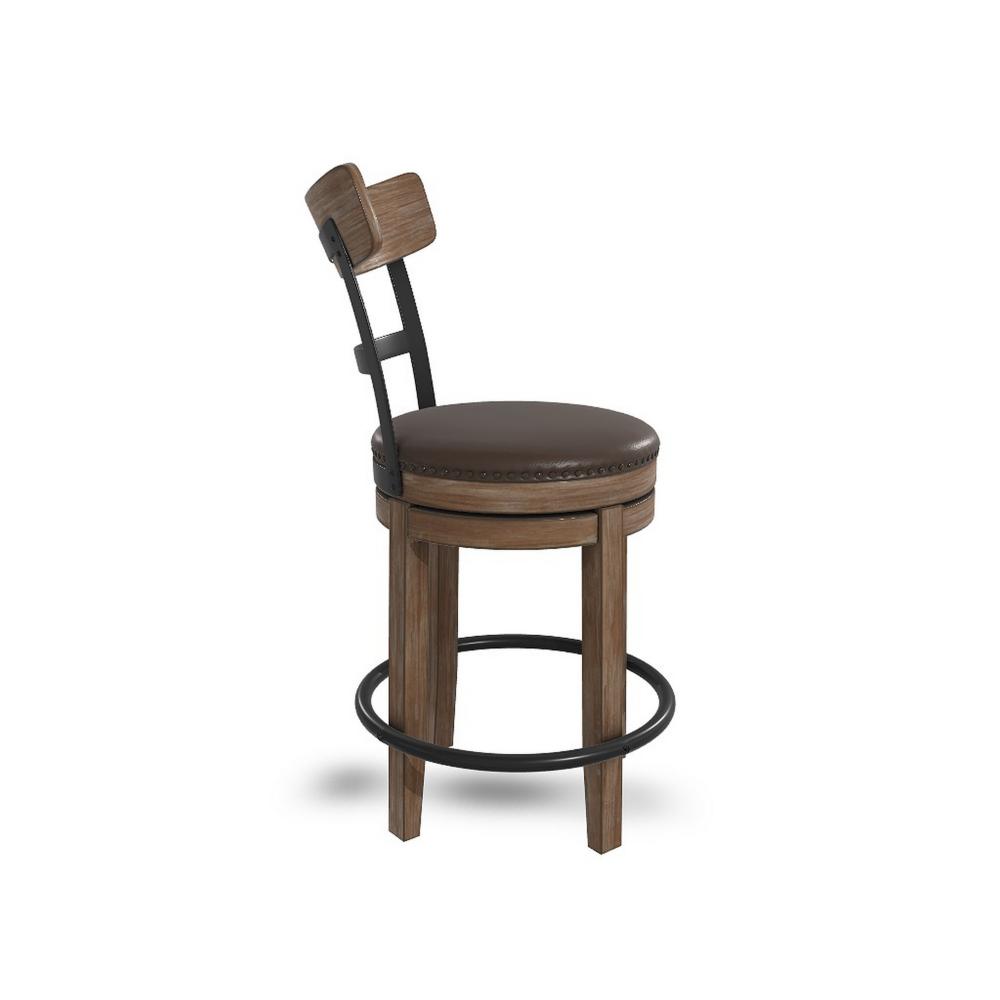 Pine Swivel Counter Height Stool Chair, 24 Inch, Brown Faux Leather