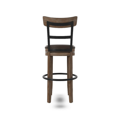 Pine Swivel Barstool Chair, 31 Inch, Industrial Brown Faux Leather