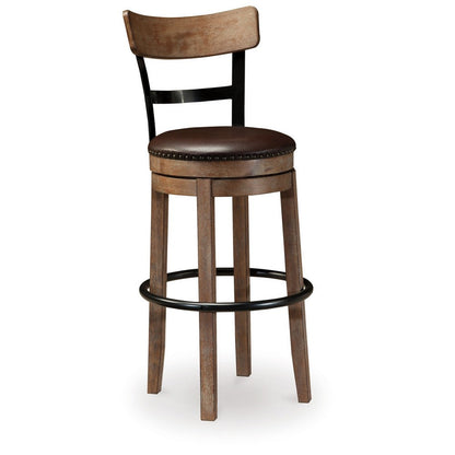 Pine Swivel Barstool Chair, 31 Inch, Industrial Brown Faux Leather