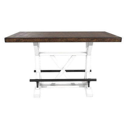 Becy Counter Height Dining Table, 60 Inch, White and Brown Pine Wood