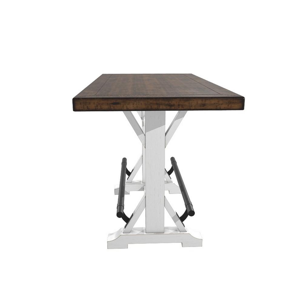 Becy Counter Height Dining Table, 60 Inch, White and Brown Pine Wood