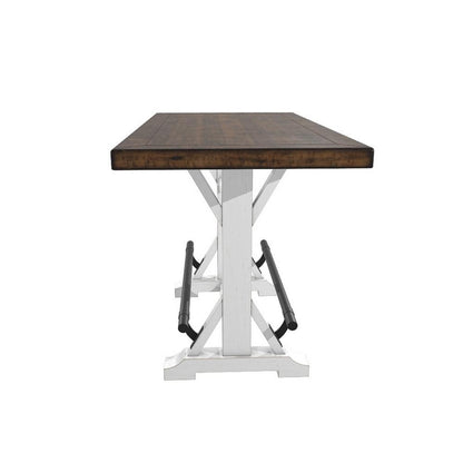 Becy Counter Height Dining Table, 60 Inch, White and Brown Pine Wood