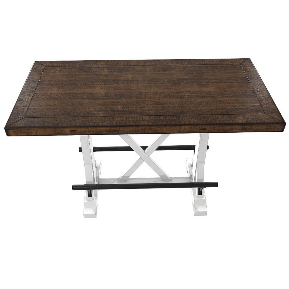 Becy Counter Height Dining Table, 60 Inch, White and Brown Pine Wood