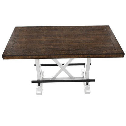 Becy Counter Height Dining Table, 60 Inch, White and Brown Pine Wood