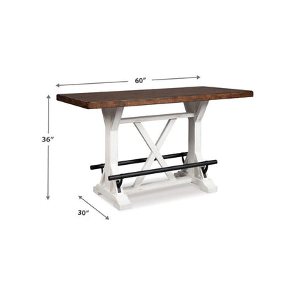 Becy Counter Height Dining Table, 60 Inch, White and Brown Pine Wood
