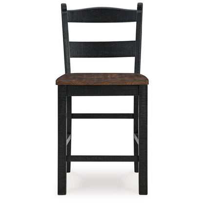 Becy Counter Height Chair Set of 2, 24 Inch, Black and Brown Wood