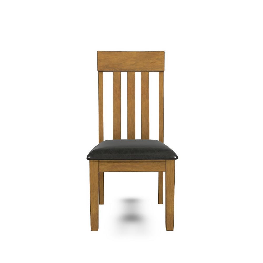 Raly Dining Side Chair Set of 2, Brown Faux Leather Seat, Slated Back