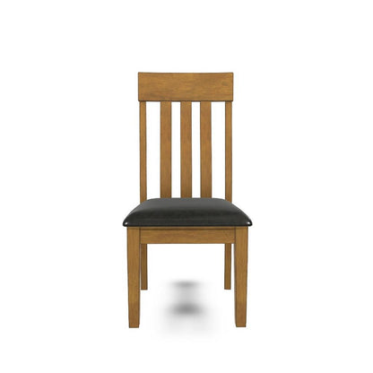 Raly Dining Side Chair Set of 2, Brown Faux Leather Seat, Slated Back