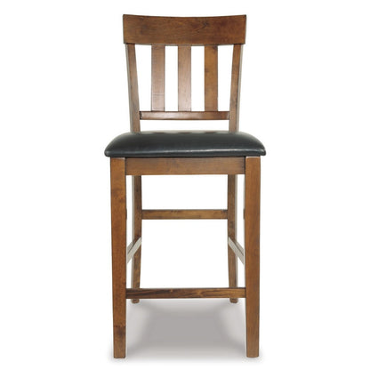 Raly Counter Height Chair Set of 2, Brown Faux Leather, Slatted Back