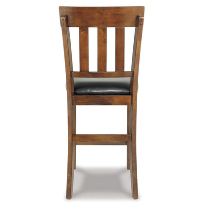 Raly Counter Height Chair Set of 2, Brown Faux Leather, Slatted Back