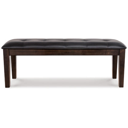Hado Dining Bench, 49 Inch, Tufted Faux Leather Seat, Dark Brown