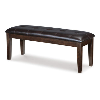 Hado Dining Bench, 49 Inch, Tufted Faux Leather Seat, Dark Brown