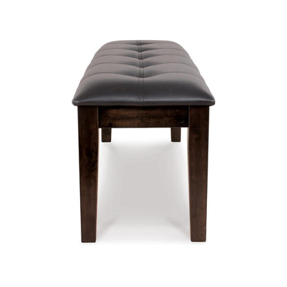 Hado Dining Bench, 49 Inch, Tufted Faux Leather Seat, Dark Brown