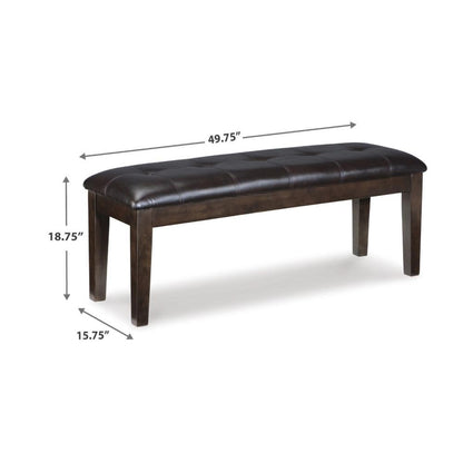 Hado Dining Bench, 49 Inch, Tufted Faux Leather Seat, Dark Brown