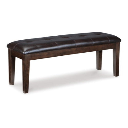 Hado Dining Bench, 49 Inch, Tufted Faux Leather Seat, Dark Brown