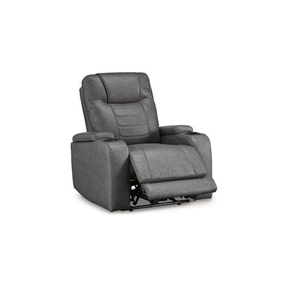 Scon Power Recliner Chair, 37 Inch, LED Light, Gray Faux Leather