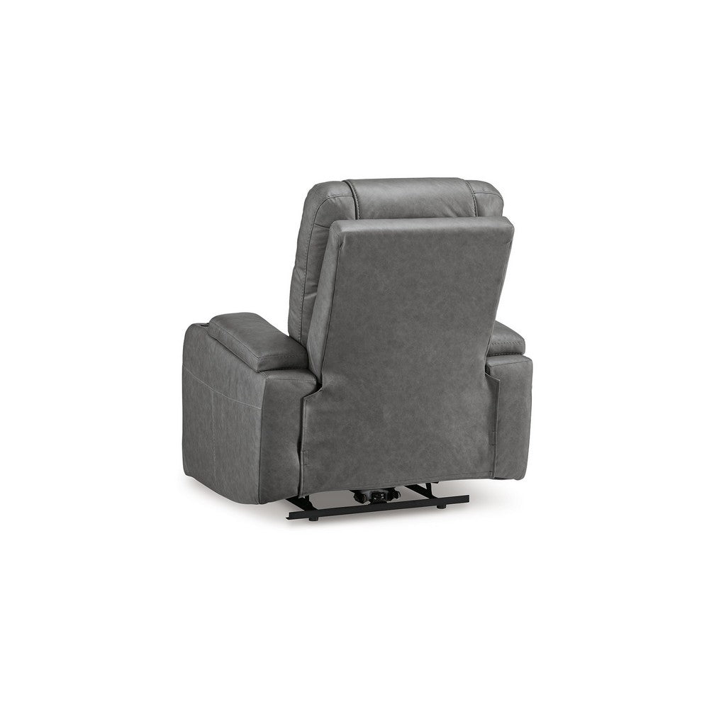 Scon Power Recliner Chair, 37 Inch, LED Light, Gray Faux Leather