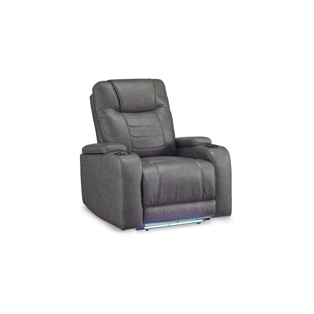 Scon Power Recliner Chair, 37 Inch, LED Light, Gray Faux Leather