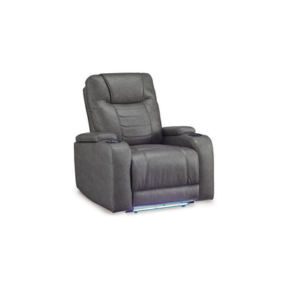 Scon Power Recliner Chair, 37 Inch, LED Light, Gray Faux Leather