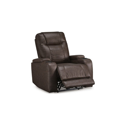 Scon Power Recliner Chair, 37 Inch, LED Light, Brown Faux Leather
