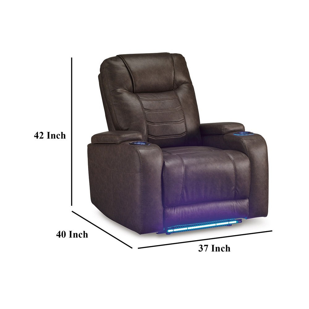 Scon Power Recliner Chair, 37 Inch, LED Light, Gray Faux Leather