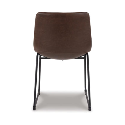 Tia Dining Chair Set of 2, Brown Faux Leather, Bucket Seat, Metal