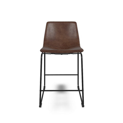 Tia Counter Height Chair Set of 2, Brown Faux Leather, Bucket Seat