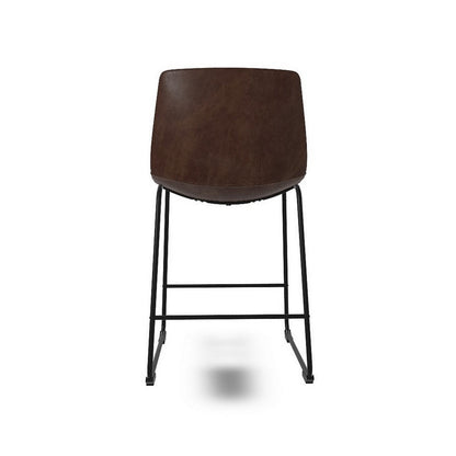 Tia Counter Height Chair Set of 2, Brown Faux Leather, Bucket Seat