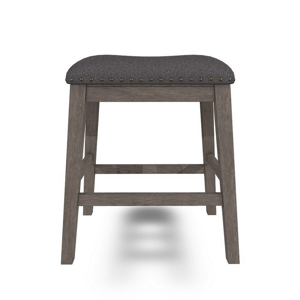Caity Counter Height Stool Set of 2, Gray Wood Frame, Cushioned Seat