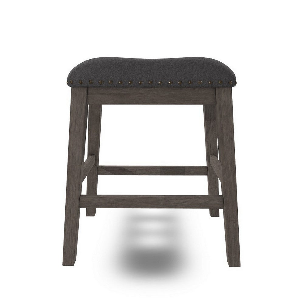 Caity Counter Height Stool Set of 2, Gray Wood Frame, Cushioned Seat