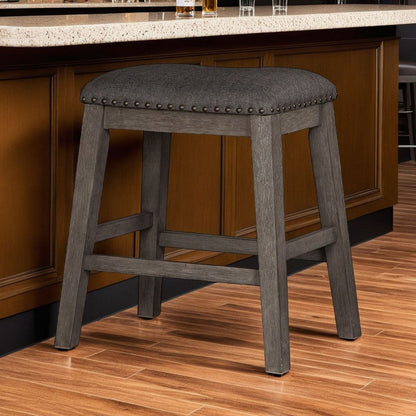Caity Counter Height Stool Set of 2, Gray Wood Frame, Cushioned Seat