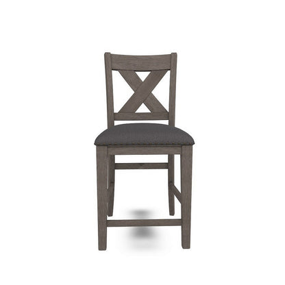 Caity Counter Height Chair Set of 2, Gray Acacia Wood, X Shaped Back