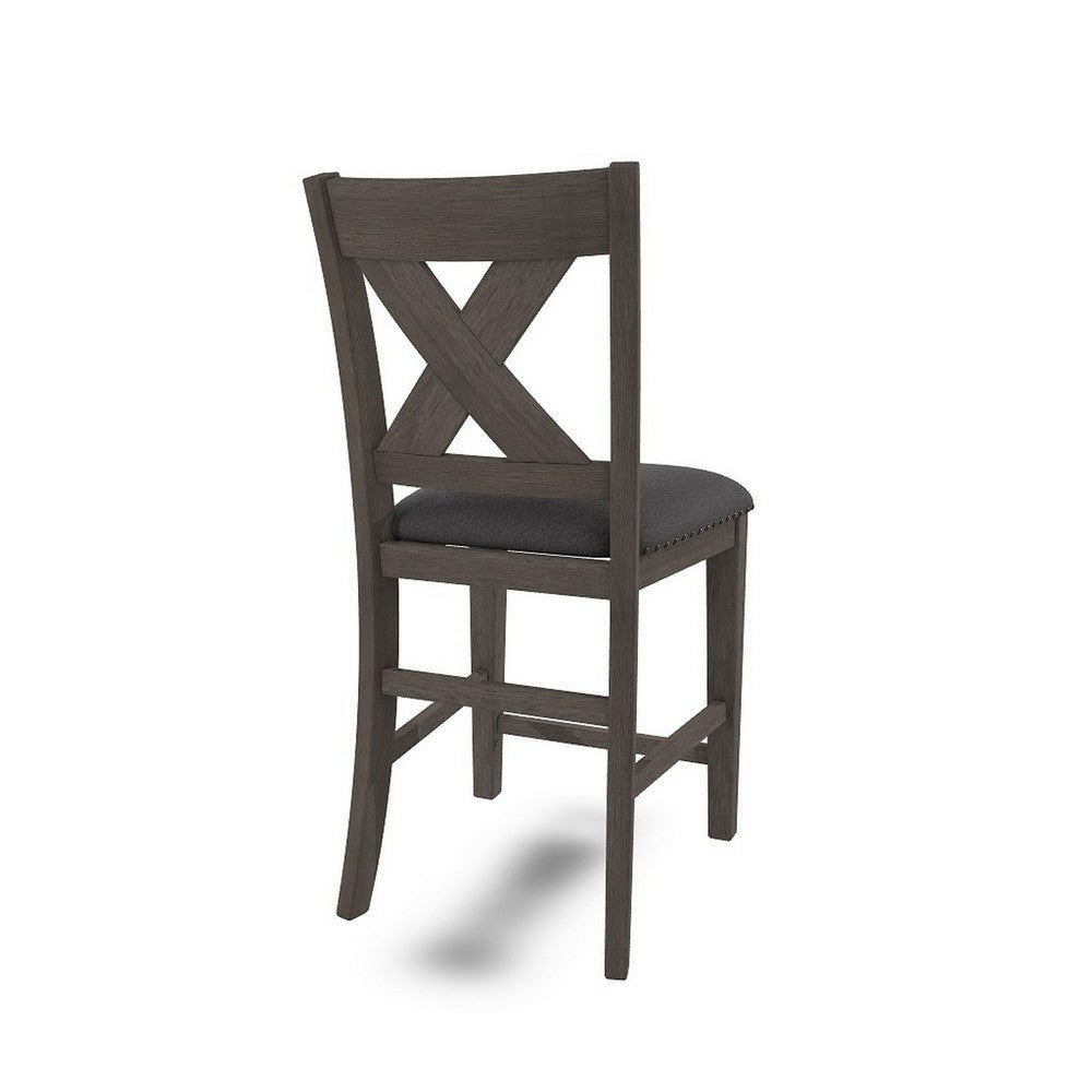 Caity Counter Height Chair Set of 2, Gray Acacia Wood, X Shaped Back