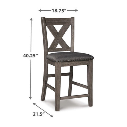 Caity Counter Height Chair Set of 2, Gray Acacia Wood, X Shaped Back