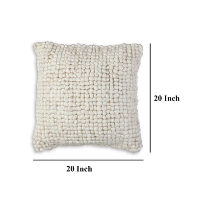 Avy Square Accent Throw Pillow, 20 Inch Plush Looped Ivory White Wool