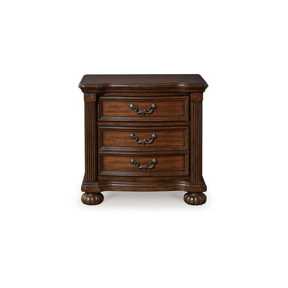 Laon Nightstand, 3 Drawer, Bronze, 29 Inch Cherry Brown Solid Hardwood