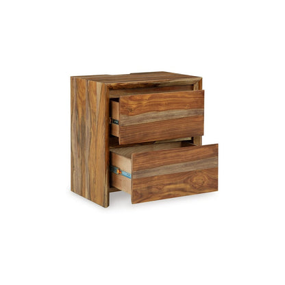 Donni Nightstand with 2 Drawer, Brown Sheesham Wood Finish, 24 Inch
