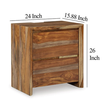 Donni Nightstand with 2 Drawer, Brown Sheesham Wood Finish, 24 Inch