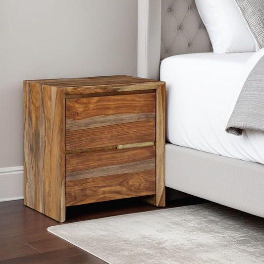 Donni Nightstand with 2 Drawer, Brown Sheesham Wood Finish, 24 Inch