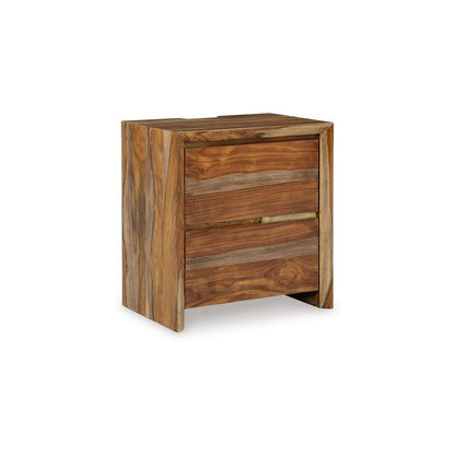Donni Nightstand with 2 Drawer, Brown Sheesham Wood Finish, 24 Inch
