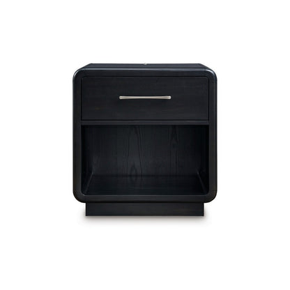Robeck Nightstand, 1 Drawer, Black 26 Inch, Silver Metal Handles