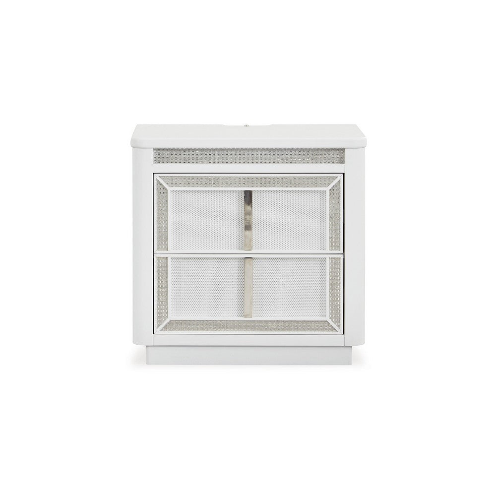 Canaal Nightstand, 2 Drawer, White Solid Wood, 28 Inch, LED Light