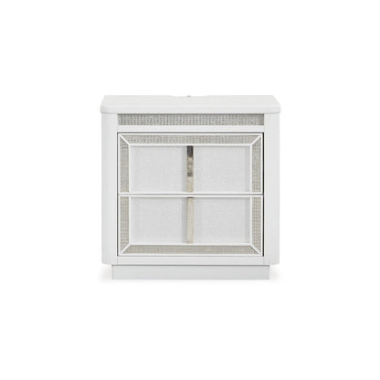 Canaal Nightstand, 2 Drawer, White Solid Wood, 28 Inch, LED Light