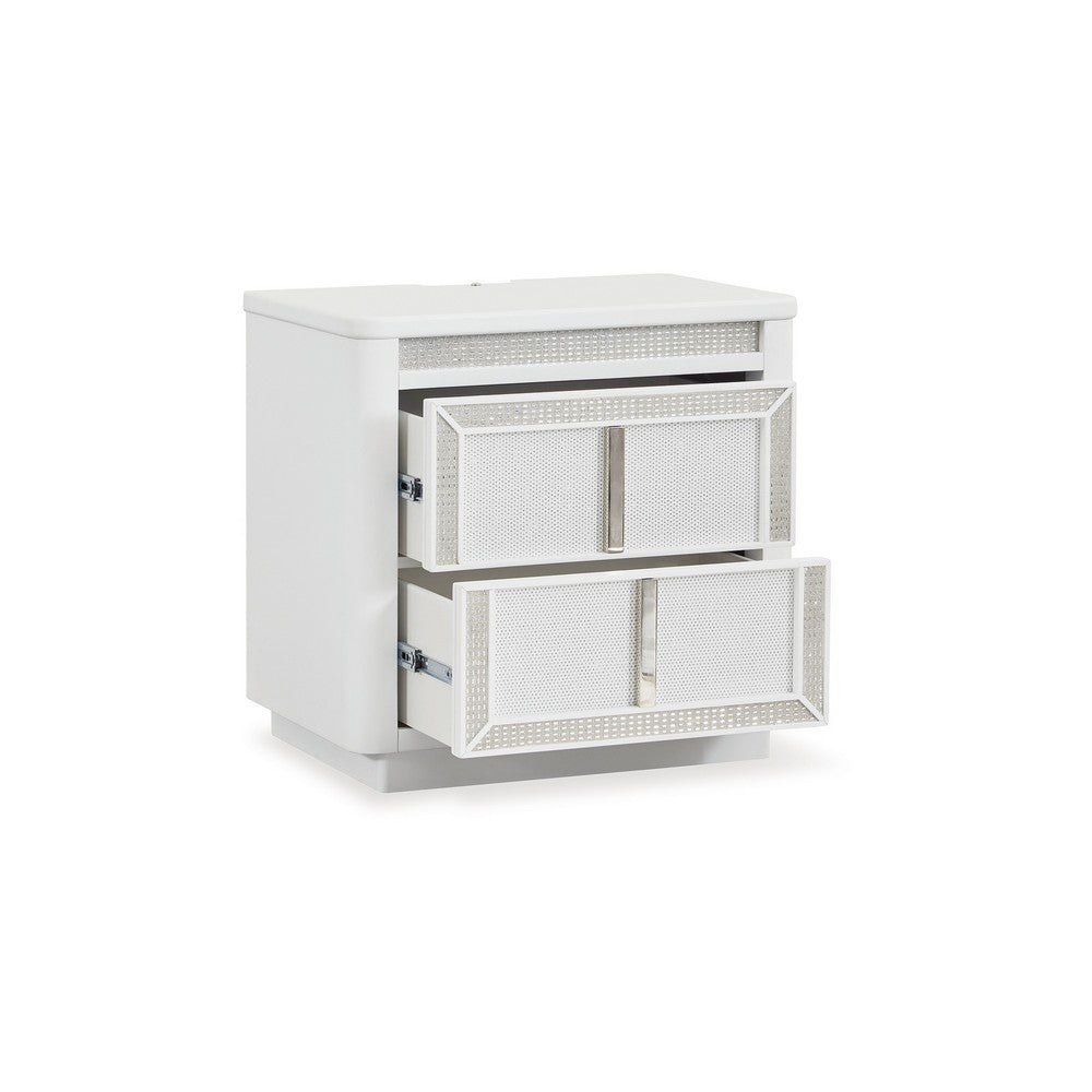 Canaal Nightstand, 2 Drawer, White Solid Wood, 28 Inch, LED Light