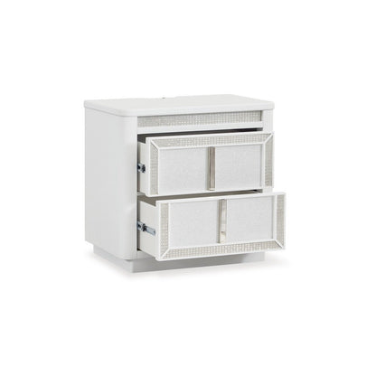 Canaal Nightstand, 2 Drawer, White Solid Wood, 28 Inch, LED Light