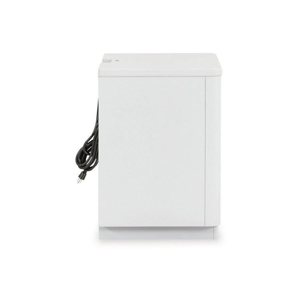 Canaal Nightstand, 2 Drawer, White Solid Wood, 28 Inch, LED Light