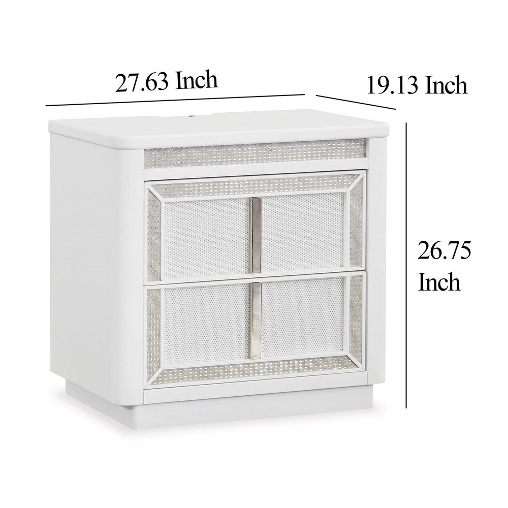 Canaal Nightstand, 2 Drawer, White Solid Wood, 28 Inch, LED Light
