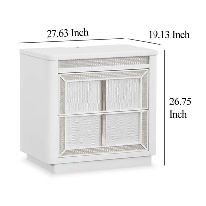 Canaal Nightstand, 2 Drawer, White Solid Wood, 28 Inch, LED Light